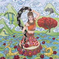 Mythlok - Phra Mae Thorani art Traditional painting of the Laotian and Thai goddess Phra Mae Thorani