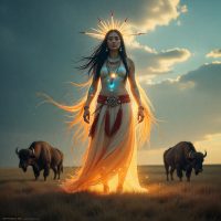 Mythlok - Wakan Tanka A majestic humanoid figure embodying Wakan Tanka’s sacred mystery: