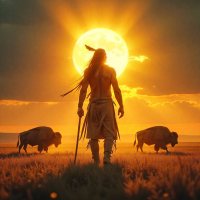 Mythlok - Wi Wi, the Sioux solar spirit, radiating golden light across the Great Plains.