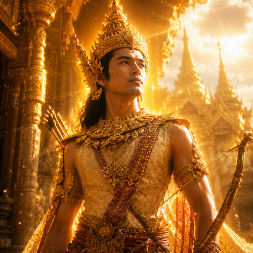 Yama (Burmese Rama) standing in traditional Burmese royal attire