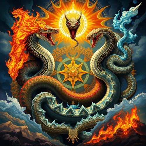 an image featuring a collage of legendary snakes in mythology