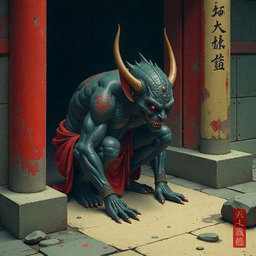 Amanojaku as a small, divine yet sinister humanoid yōkai