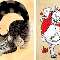 Modern art of the Japanese shapeshifting cat Bakeneko