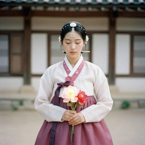 Bari Gongju, the Korean goddess of the afterlife, depicted as a serene young woman in humble travel-worn clothing