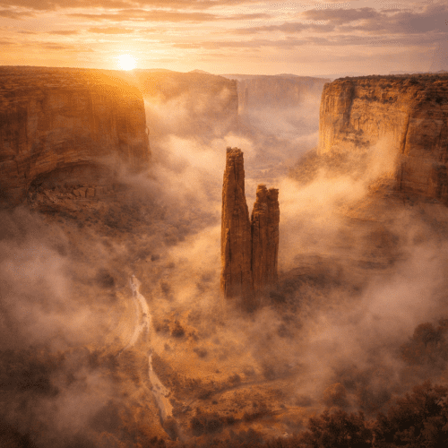 landscape of Canyon de Chelly at sunrise