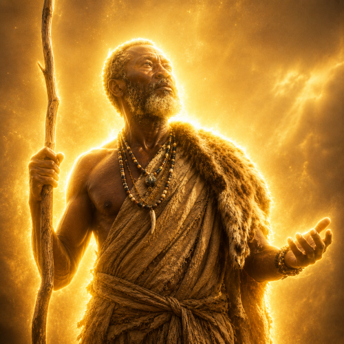 Chauta as a divine cosmic entity emerging from storm clouds