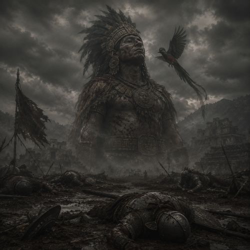 Tec&uacute;n Um&aacute;n in full K&rsquo;iche&rsquo; warrior regalia before Curse of Fallen Resistance