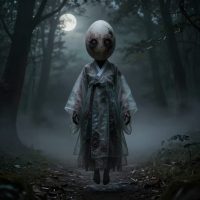 Dalgyal Gwishin, a faceless Korean ghost with a smooth, egg-shaped head and faintly translucent humanoid form