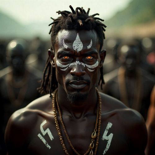 Egbesu, the African god of justice and sacred war, shown in a humanoid divine form