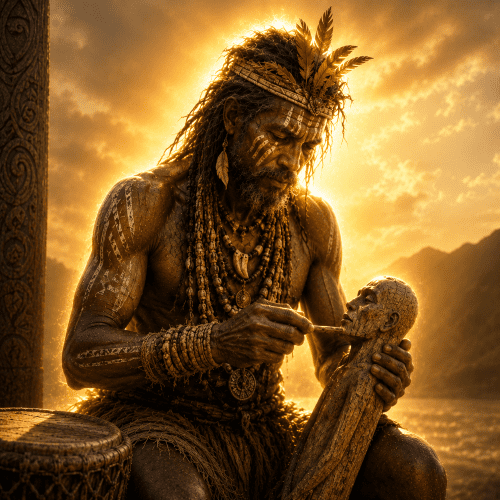 Fumeripits, the Asmat creator figure, depicted as a powerful, human-like cultural hero