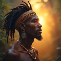 Mythlok - Gbayi Gbayi as an ethereal figure made of radiant golden light