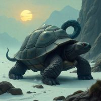 Mythlok - Genbu Genbu, colossal black tortoise with an ancient, weathered shell, entwined by a luminous serpentine spirit