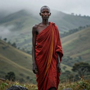 Imana shown as a calm humanoid presence overlooking Rwanda’s hills.
