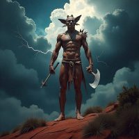 Mythlok - Namarrkon Namarrkon, the Aboriginal Lightning Man, towering within storm clouds over Arnhem Land.