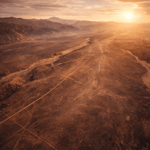 drone photograph of the Nazca Lines desert in southern Peru