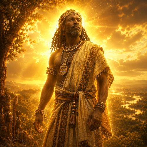 Kalunga, tall and commanding, with a serene yet powerful expression