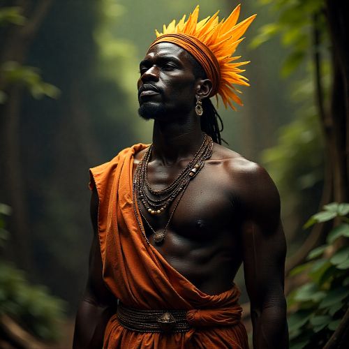 Nyaminyambi, tall and commanding, with a serene yet powerful expression