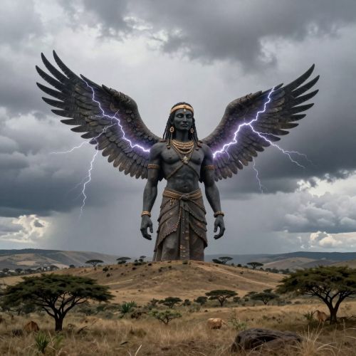 Tororut, the supreme Kalenjin sky deity, portrayed as a towering humanoid figure with vast luminous wings