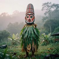 Mythlok - Tubuan A towering Tubuan spirit figure standing in a Tolai ceremonial ground