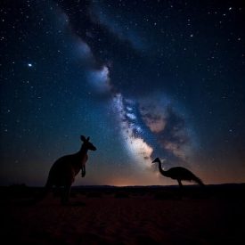 Mythlok - Yankunytjatjara_ A vast, ancient Australian outback landscape under a brilliant Milky Way sky representing Yankunytjatjara