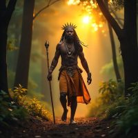 Mythlok - Zamba Central African creator god Zamba depicted as luminous presence standing between earth and sky