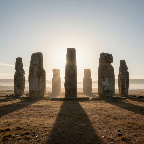 an ancient stone temple aligned with the rising Sun during the Solar Equinox