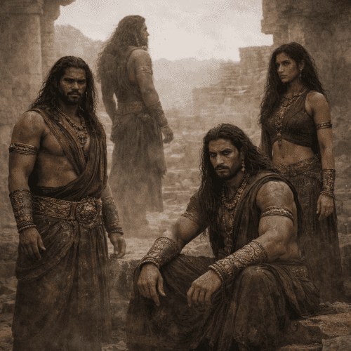 Asura warriors from Indian tradition, towering and regal