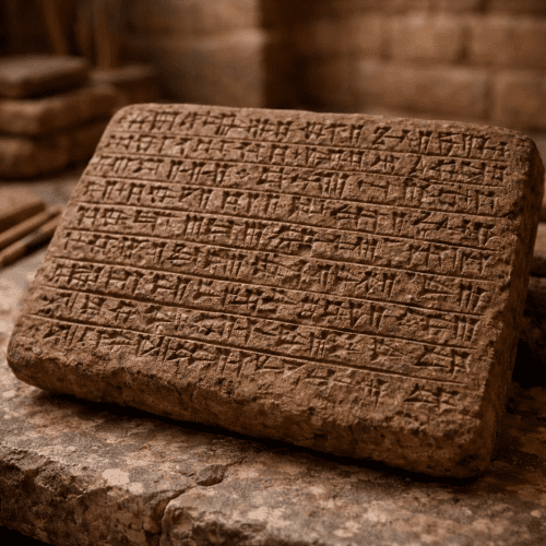 Classical Sumerian : The Earliest Written Language of Mesopotamia an ancient clay tablet covered in authentic Classical Sumerian cuneiform script