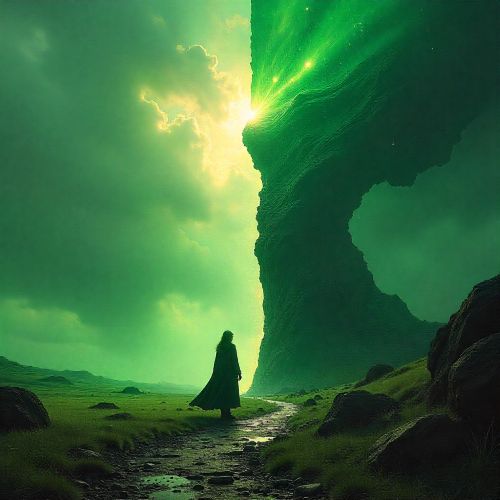 mythic scene symbolising the Curse of Tír na nÓg: a single figure caught between two worlds