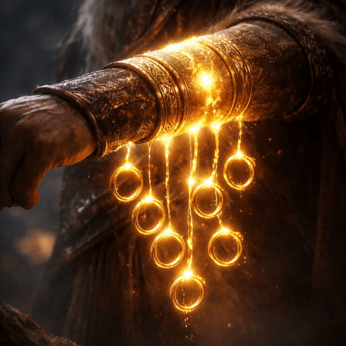 Draupnir as a divine golden arm-ring resting on Odin&rsquo;s forearm