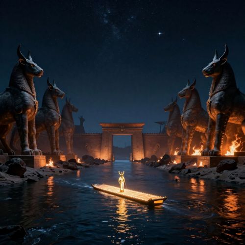 Duat, showing a vast otherworldly landscape beneath a starless sky