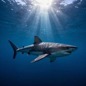 A colossal divine shark embodying Kamohoaliʻi, the sacred shark god of Hawaiian tradition