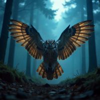 Kotan-kor-kamuy manifested as a colossal Blakiston&rsquo;s fish owl