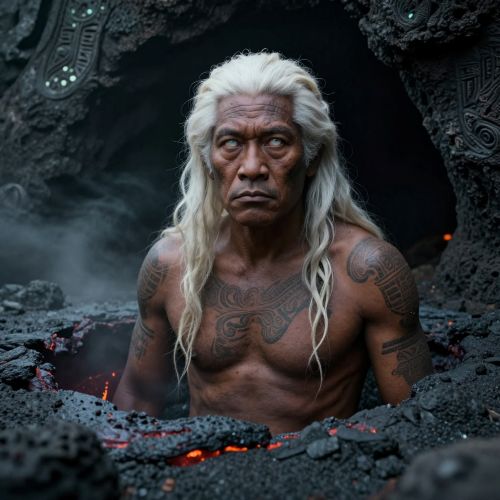 Milu, the Hawaiian ruler of Lua-o-Milu, portrayed as a solemn humanoid aliʻi of the underworld.