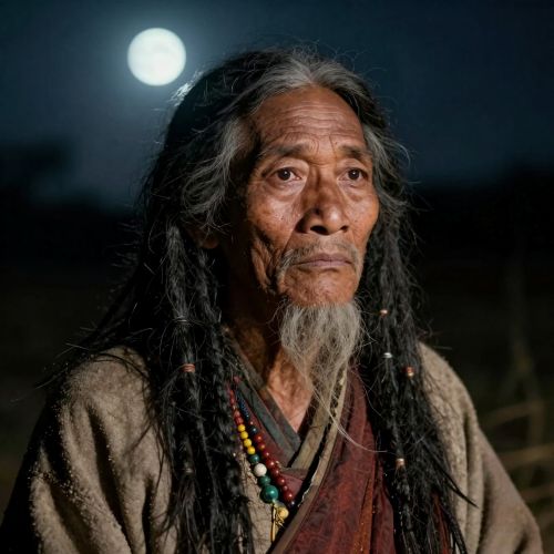 Nohoipili as a humanoid ancestral spirit, appearing as a calm, dignified Hawaiian figure with softly glowing skin and ethereal features