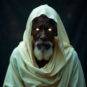 Pangool, appearing as an ancestral Serer spirit emerging between the material and spirit worlds