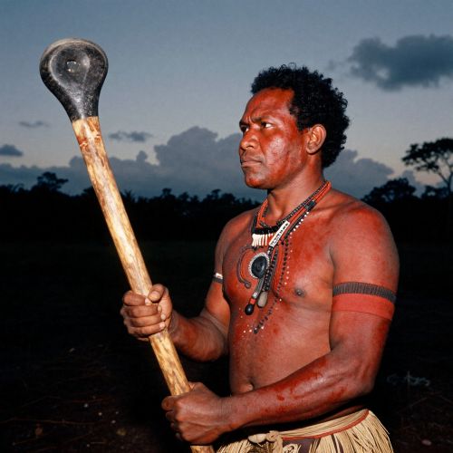 Purukupali from Tiwi tradition, portrayed as a powerful Indigenous Australian hunter