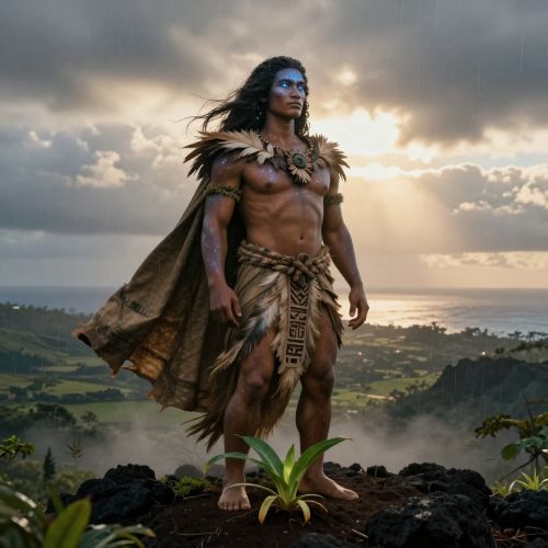 Wakea, the Hawaiian Sky Father, depicted as a tall, regal humanoid figure