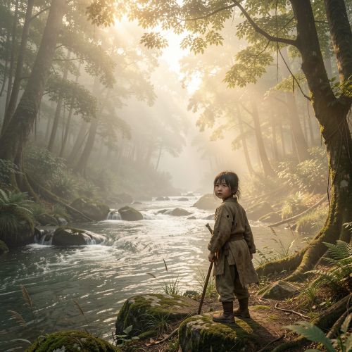 abandoned children in an ancient Asian landscape
