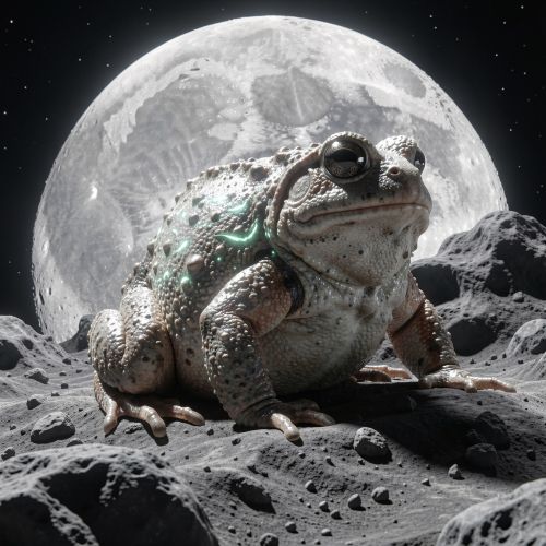 a massive ancient Moon Toad crouched on the lunar surface