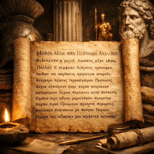 Ancient Greek written on an ancient parchment