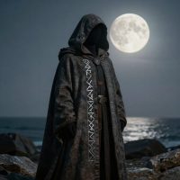 le, the ancient Irish ancestral lord of death, depicted as a tall, shadow-cloaked masculine figure with a solemn, timeless expression