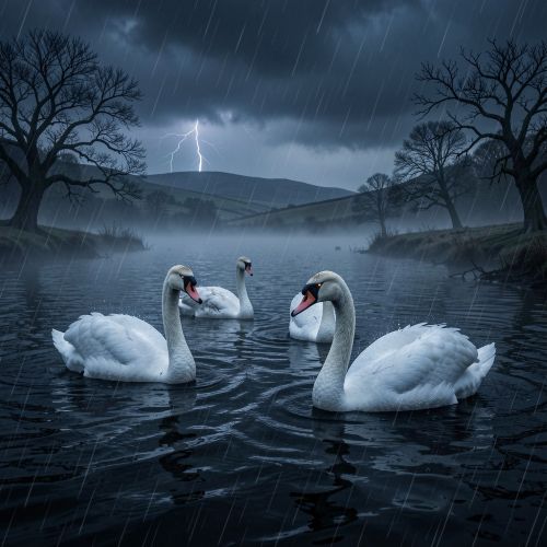 our white swans trapped in a violent storm representing the Children of Lir