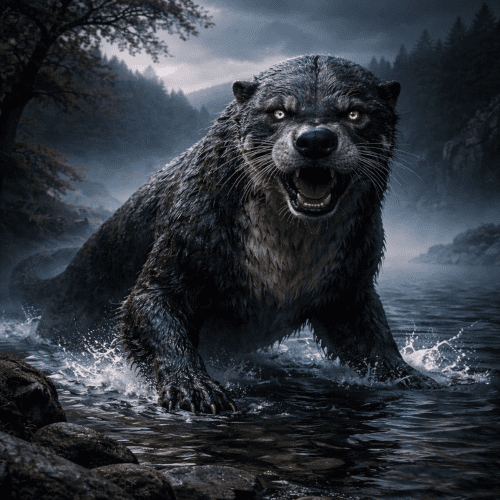 Dobhar-Chu emerging from a mist-covered Irish lake at twilight