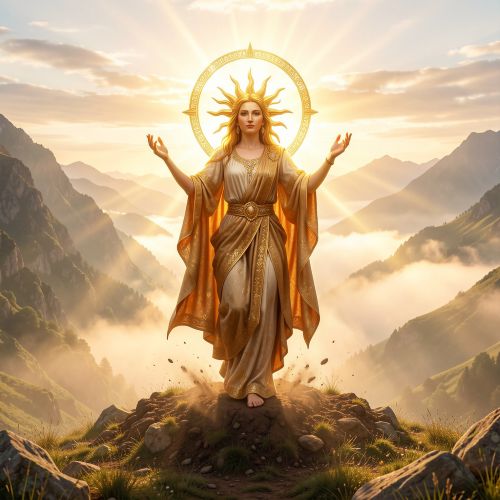 Ekhi, the Basque sun goddess, emerging from the earth at dawn
