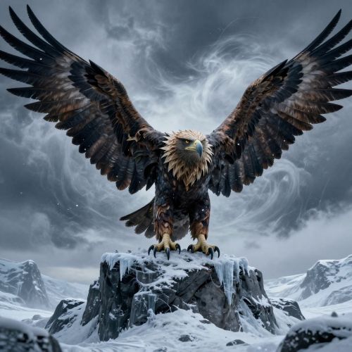 Hraesvelgr from Norse legend, colossal ancient eagle perched at the northern edge of the heavens