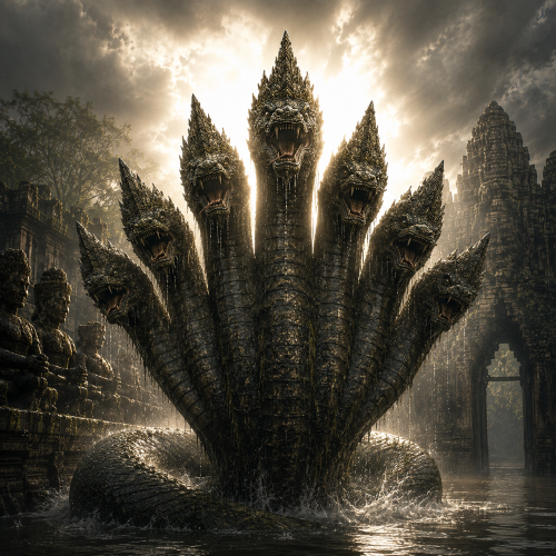 Khmer Dragon (Naga) with seven serpent heads fanned like a cobra hood,