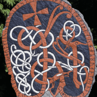 Mythlok - Linnormr stone Stone carving of the Norse dragon Linnormr