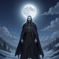 Mani, the Norse Moon god, standing in a vast Nordic night sky