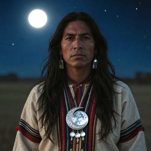 Neesh from Caddo tradition depicted as a dignified Native American male figure standing alone under a vast night sky
